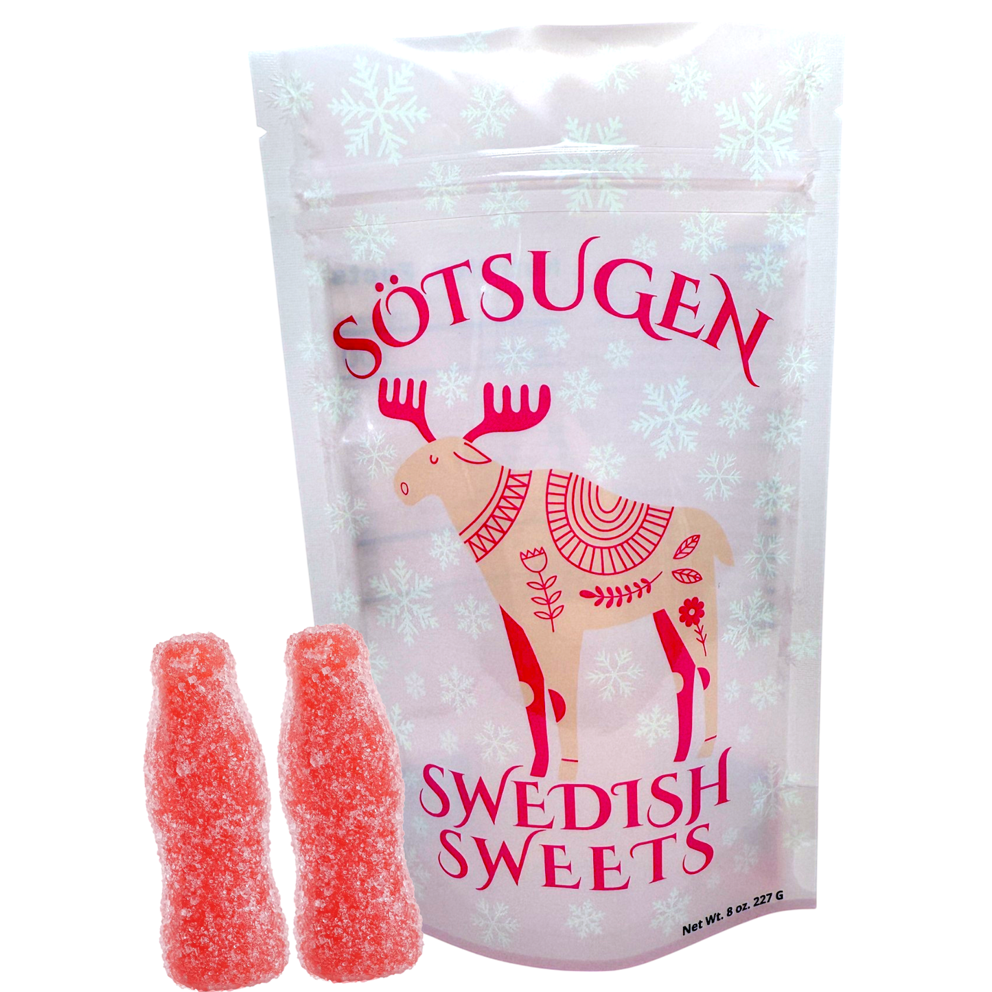 Sour Raspberry Shots in a custom bag - swedish candy