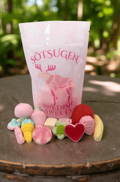 Marshmallow Mix Swedish candy 1/2 lb bag outdoors – pink Swedish Sweets candy with soft marshmallows