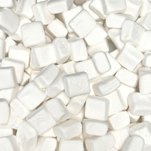 Close up of Sockerbitar vanilla marshmallows – white Swedish candy cubes