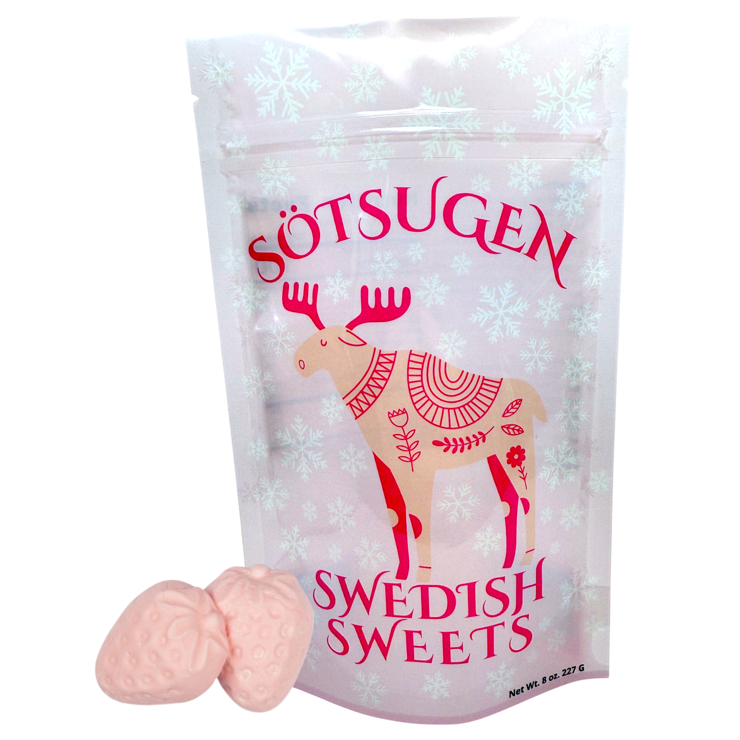 Strawberry marshmallows Swedish candy 1/2 lb bag – soft fluffy pink strawberry-shaped treats from Swedish Sweets USA