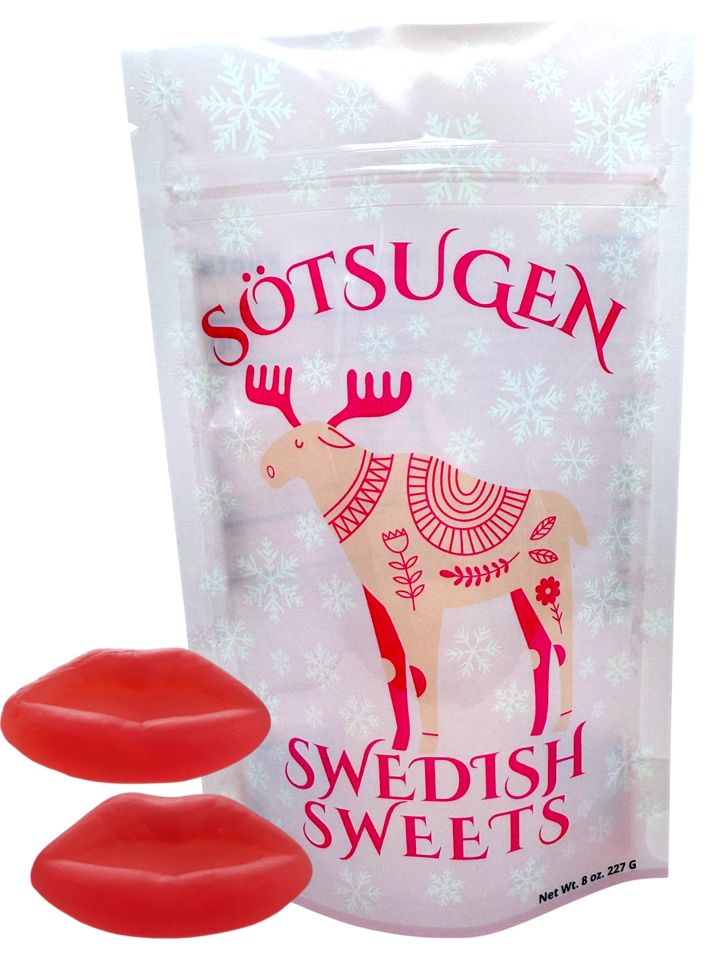 Half-pound bag of Swedish Hot Lips gummies – chewy, fruity, and gelatin-free